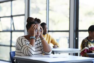 A student looking worried