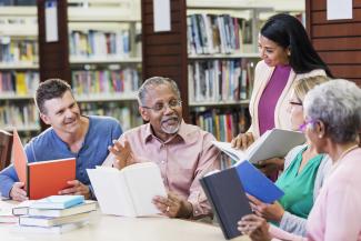 Older adults studying English together