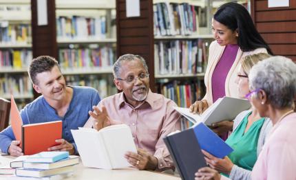 Older adults studying English together